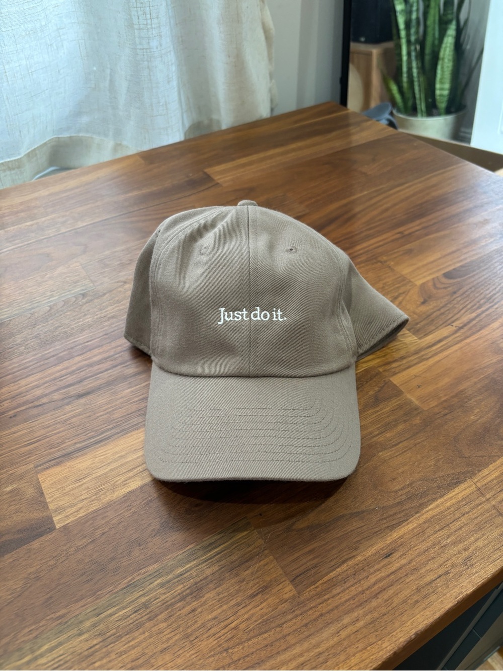 Nike Tan Baseball Cap with White "Just do it." Embroidery